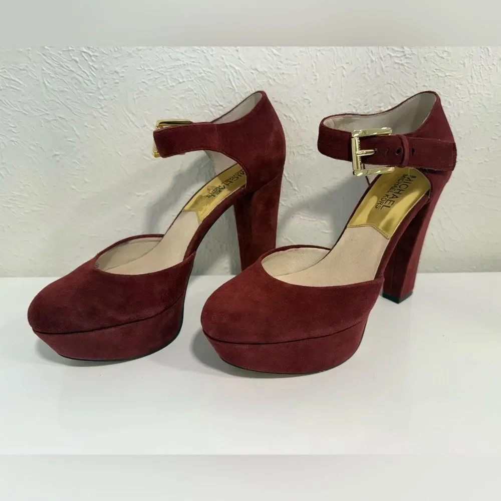 Michael Kors Haven Cinnabar Suede Ankle Strap Heels Size 7 VGUC